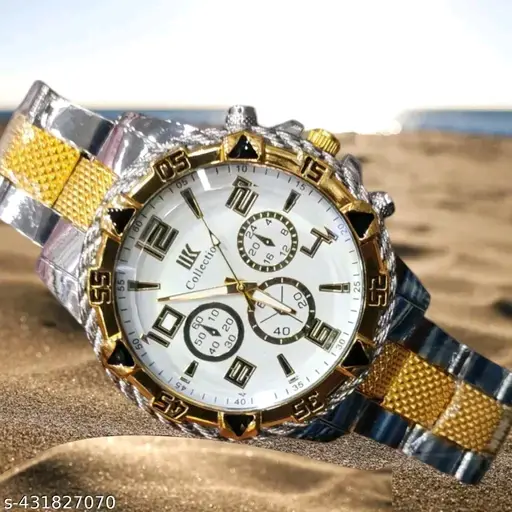 iik luxury Full Golden and silver Luxury Chain Analog watch for men