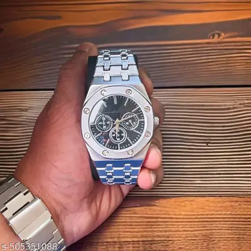 Premium Silver Chain Black Dial Men's  Watch